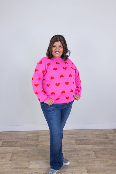 Hearts Pink Jaquarded Crew Neck Sweater