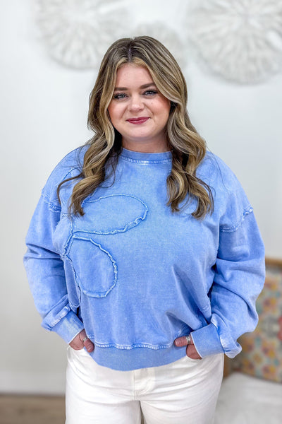 Peri Blue Flower Patch Detail Sweatshirt