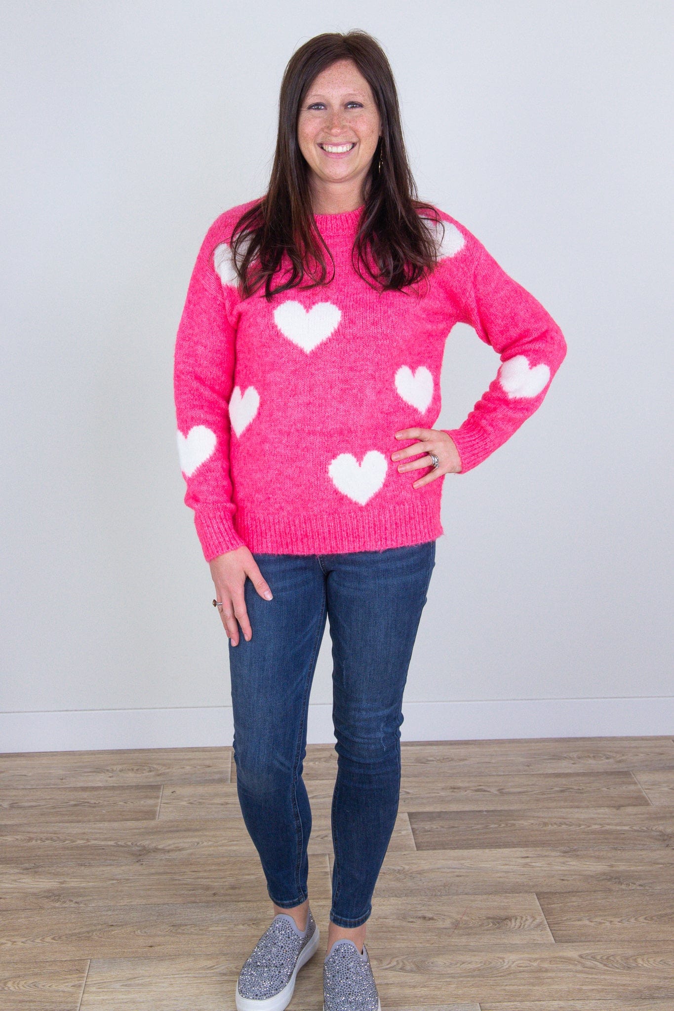 Pink & Ivory Hearts Pullover Sweater