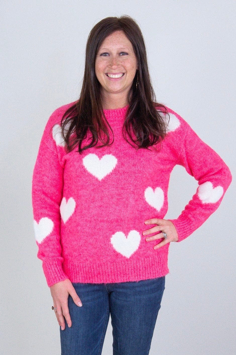 Ivory & Pink Heart Sweater - Sweaters