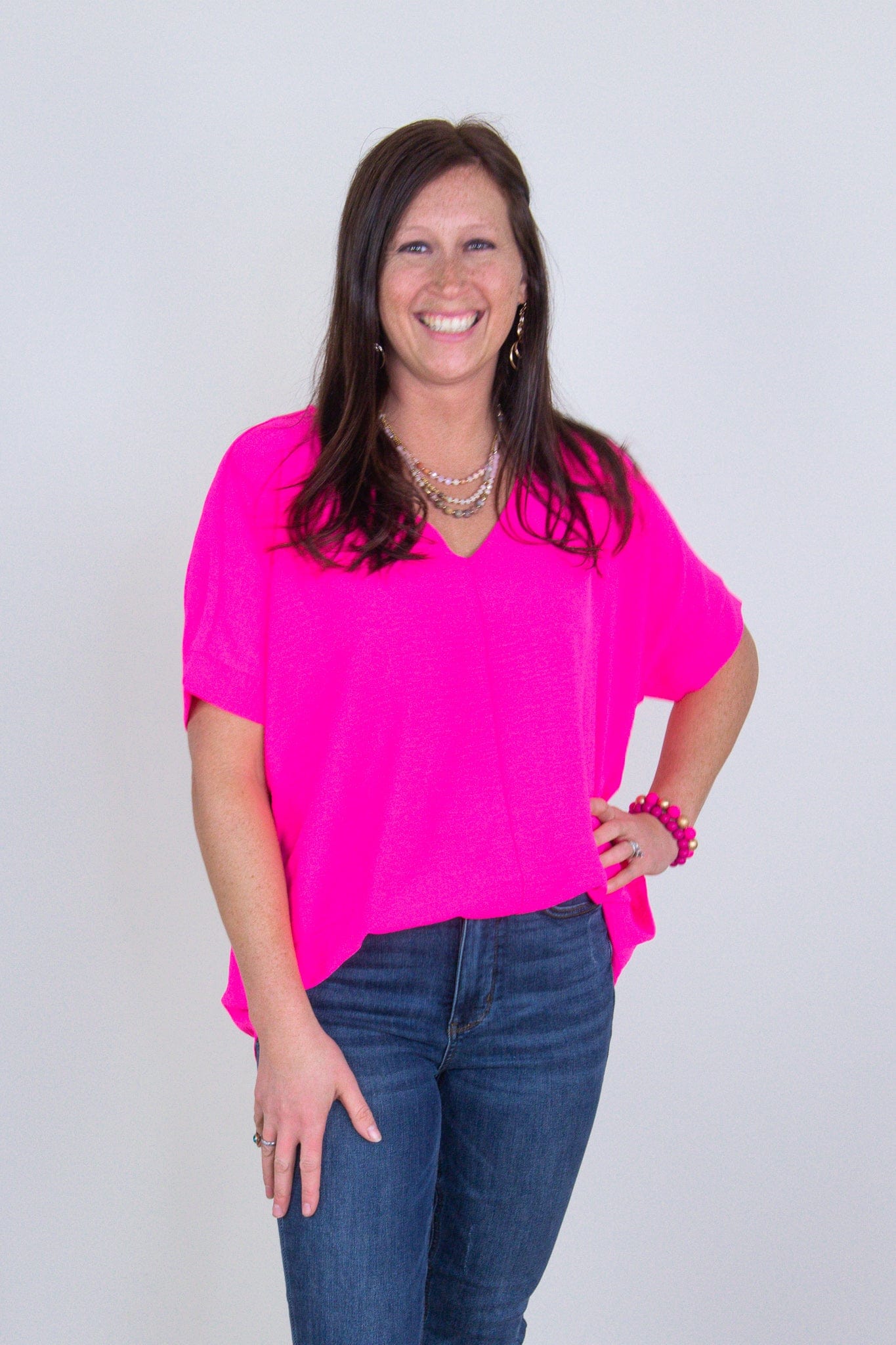 Neon Fuchsia Breezy Blouse Front