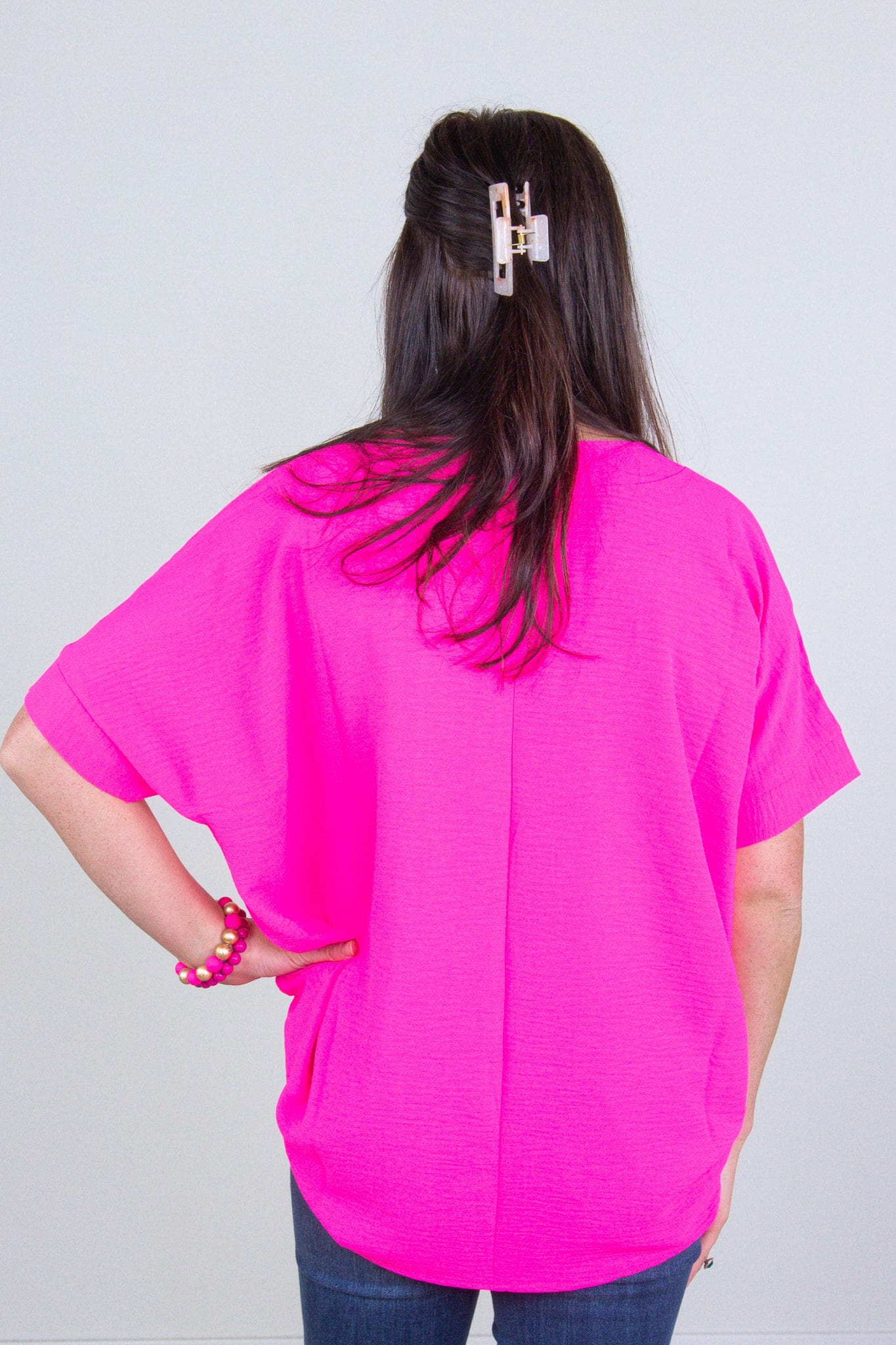 Neon Fuchsia Breezy Blouse BAck