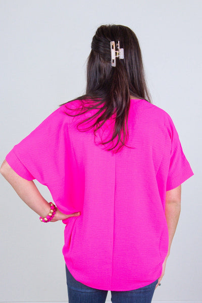 Neon Fuchsia Breezy Blouse BAck