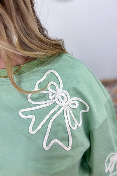 Sage Flower Embroidered Top Detailed
