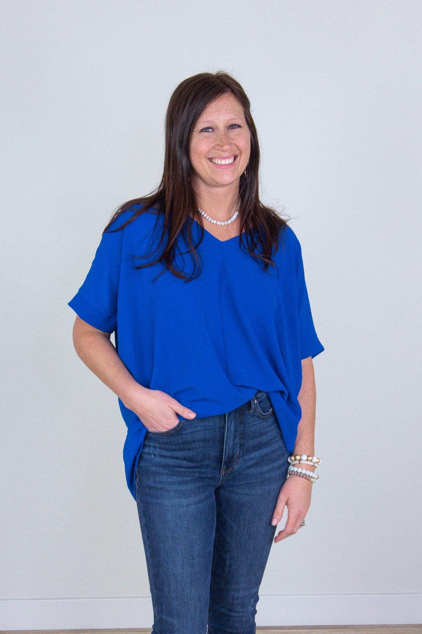 Classic Blue Breezy Blouse Front