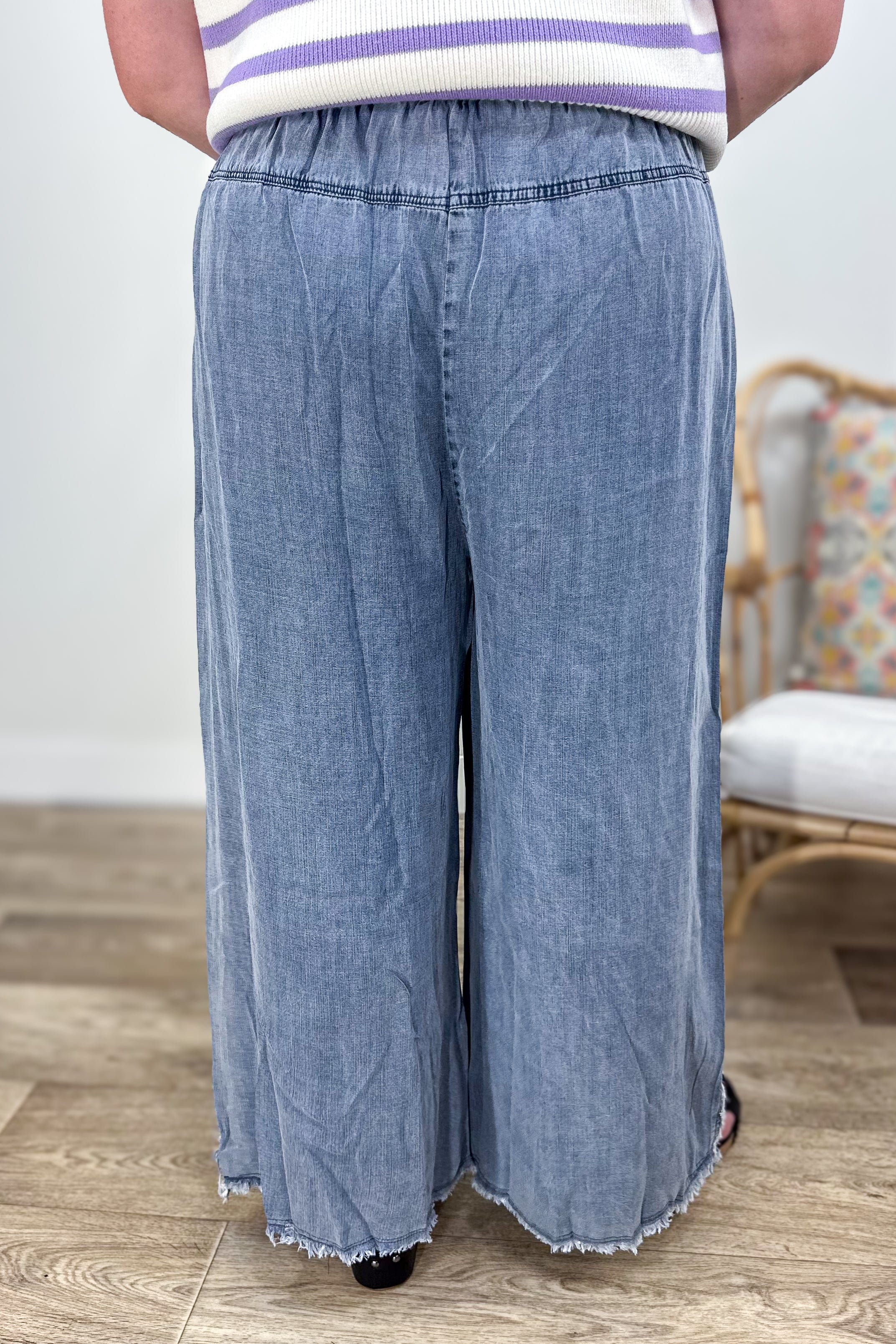 Washed Denim Frayed Chambray Pant Back