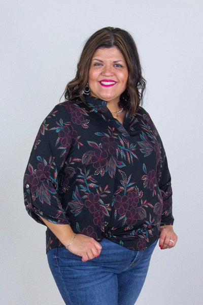 Black Dotted Floral Lizzy Top