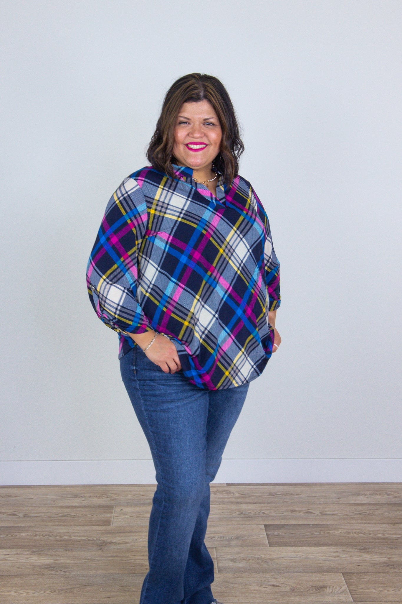 Magenta & Blues Plaid Lizzy Top