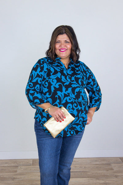 Black & Royal Blue Patterned Lizzy Top