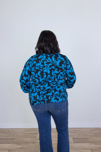 Black & Royal Blue Patterned Lizzy Top, Back