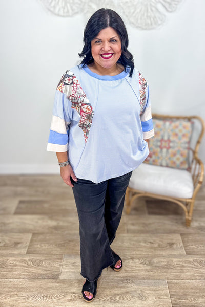 Peri Blue 3/4 Sleeve Stripe Top Styled