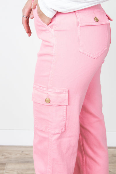 Pink Dyed Cargo Straight Jeans Cargo Detail