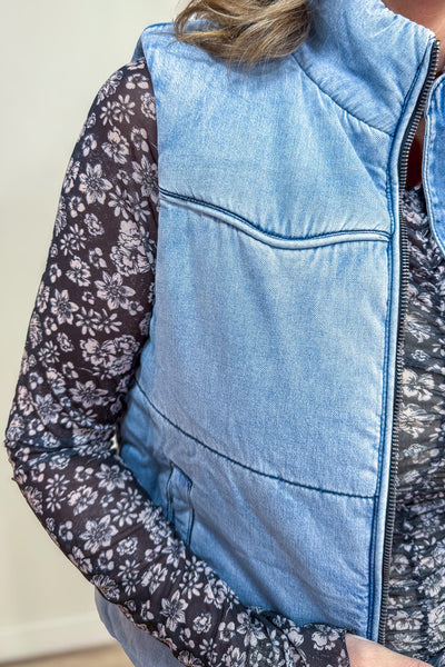 Denim Puffer Vest Detail