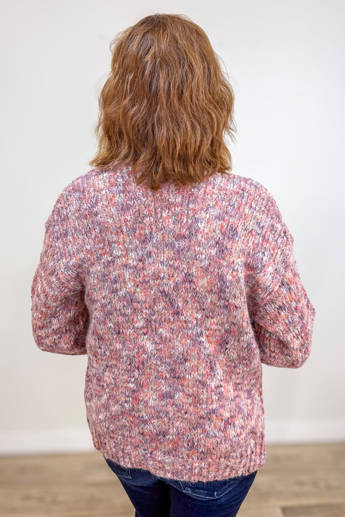 Pink Multi Texture Cardigan Back