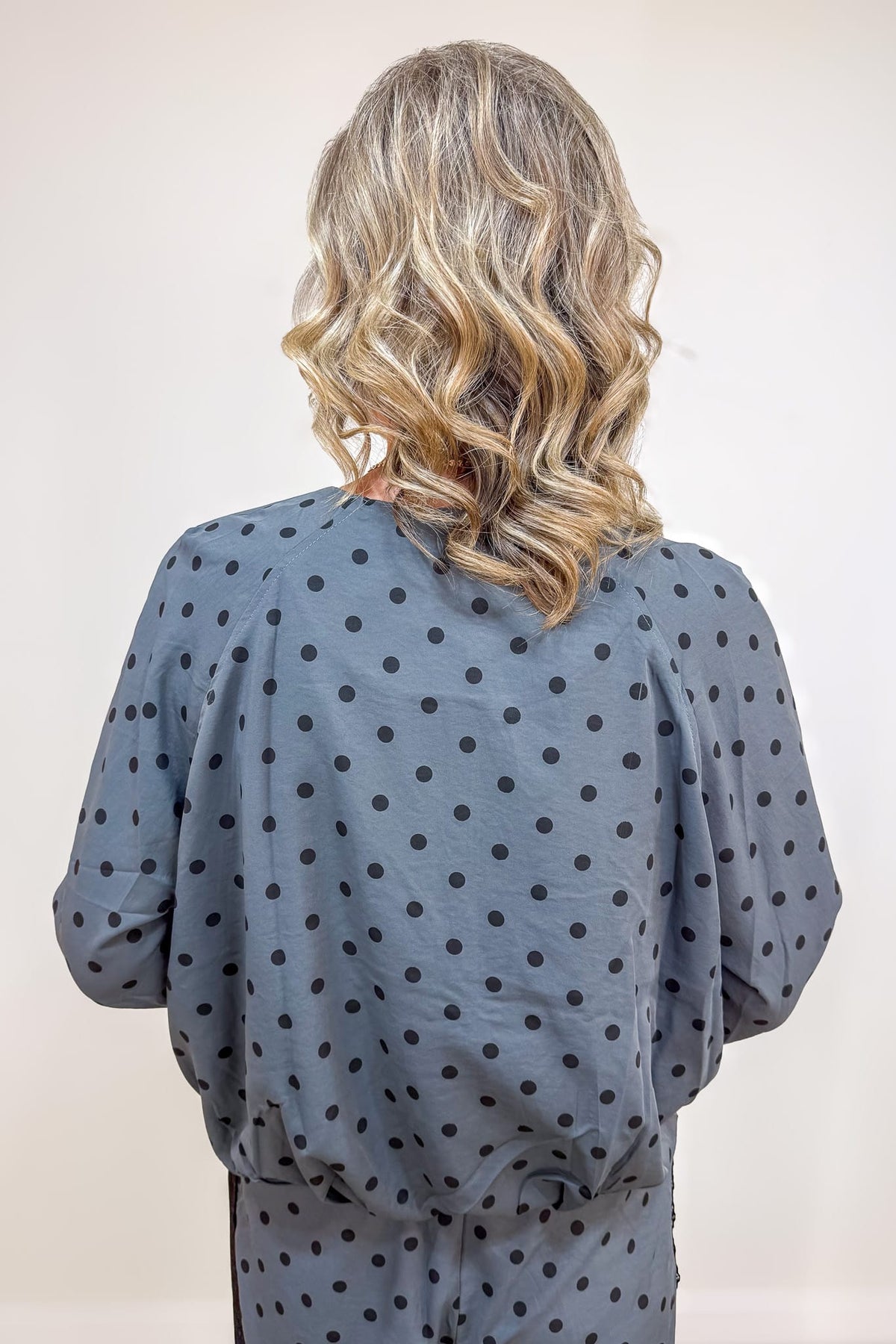 Charcoal Polka Dot Bomber Jacket Back