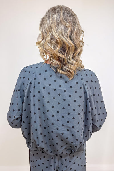 Charcoal Polka Dot Bomber Jacket Back