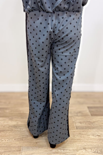 Charcoal Polka Dot with Lace Trim Wide Leg Pant Back