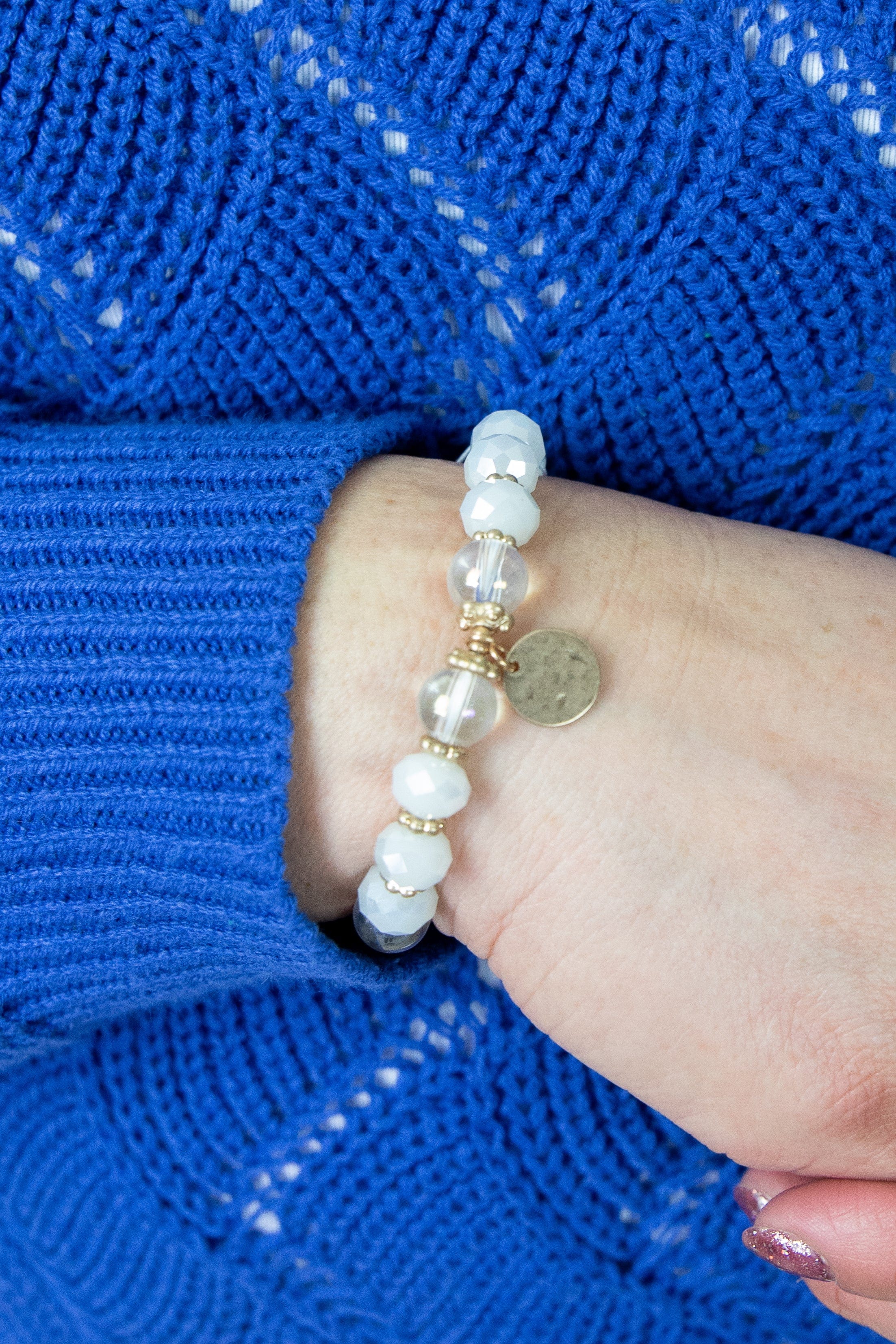 White & Gold Stretch Bracelet Set