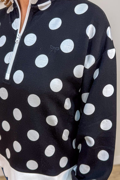 Black Polka Dot Scallop Zip Pullover Detail