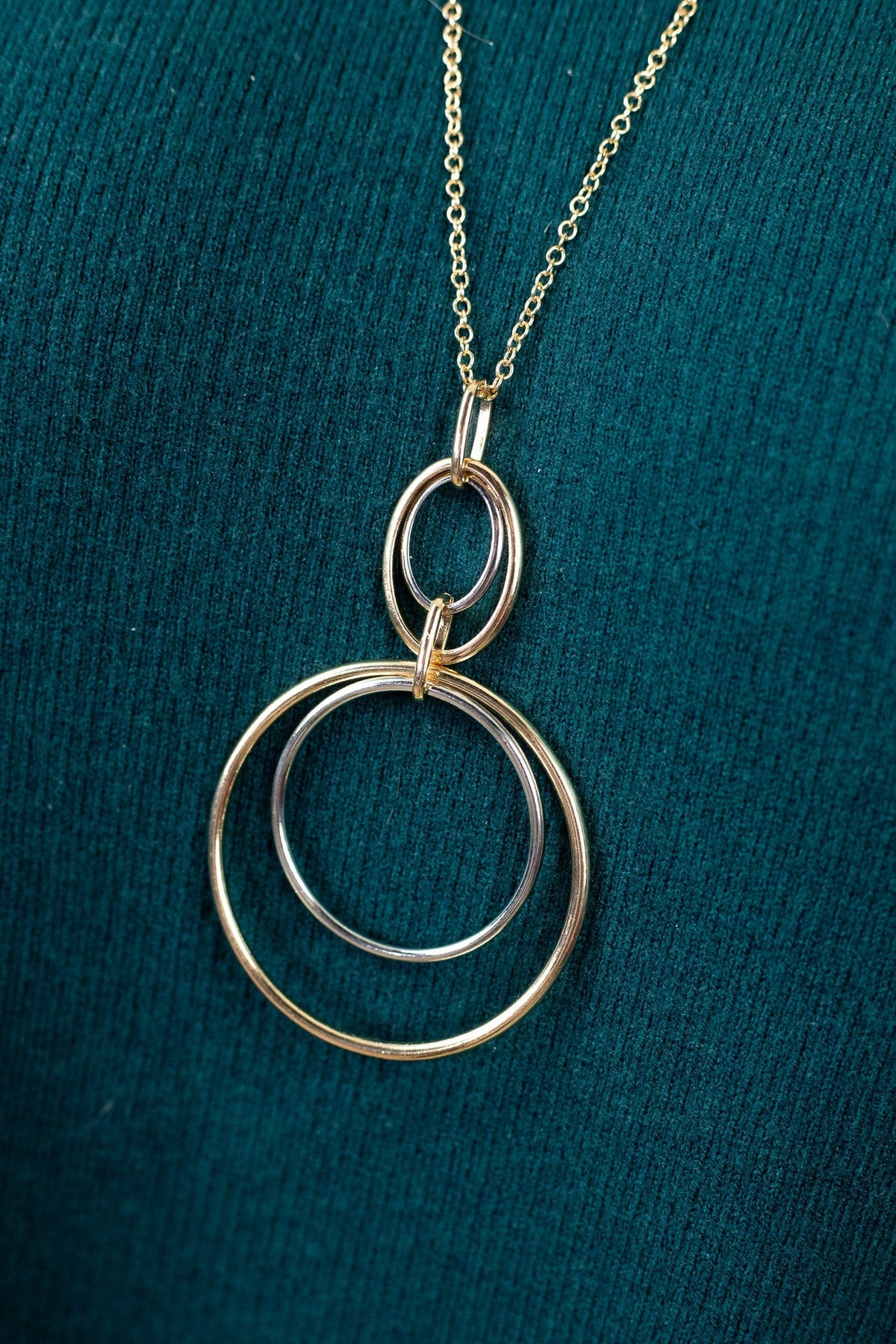 Gold W/ Silver Round Dangle Necklace, zoom