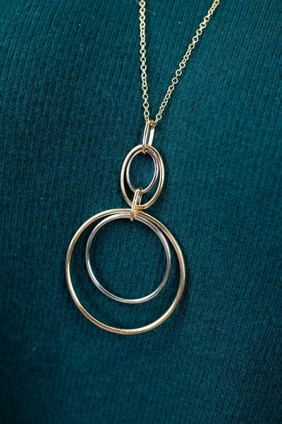Gold W/ Silver Round Dangle Necklace, zoom