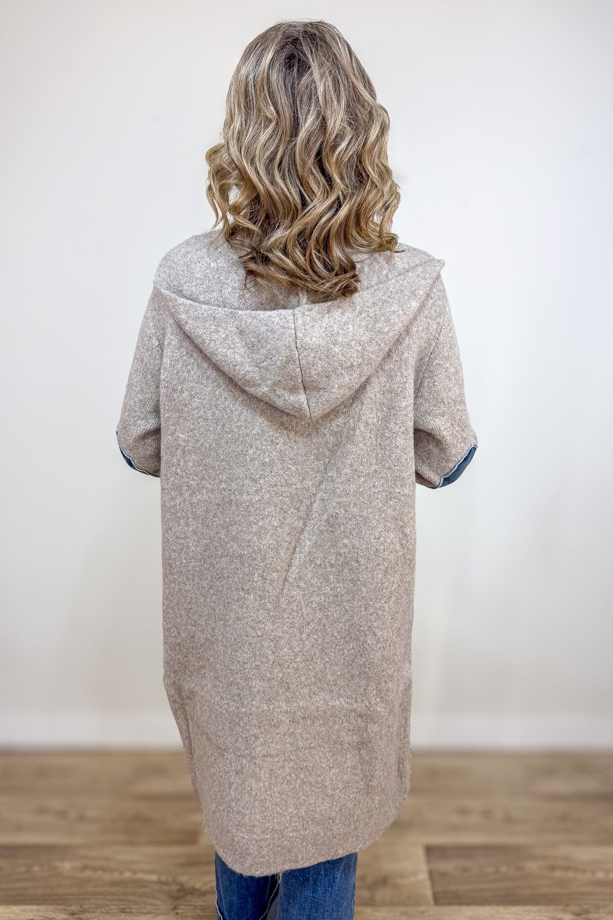 Khaki Soho Denim Trim Hooded Coatigan Back