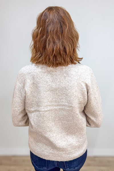 Beige Contrast Flannel Collar Sweater Back