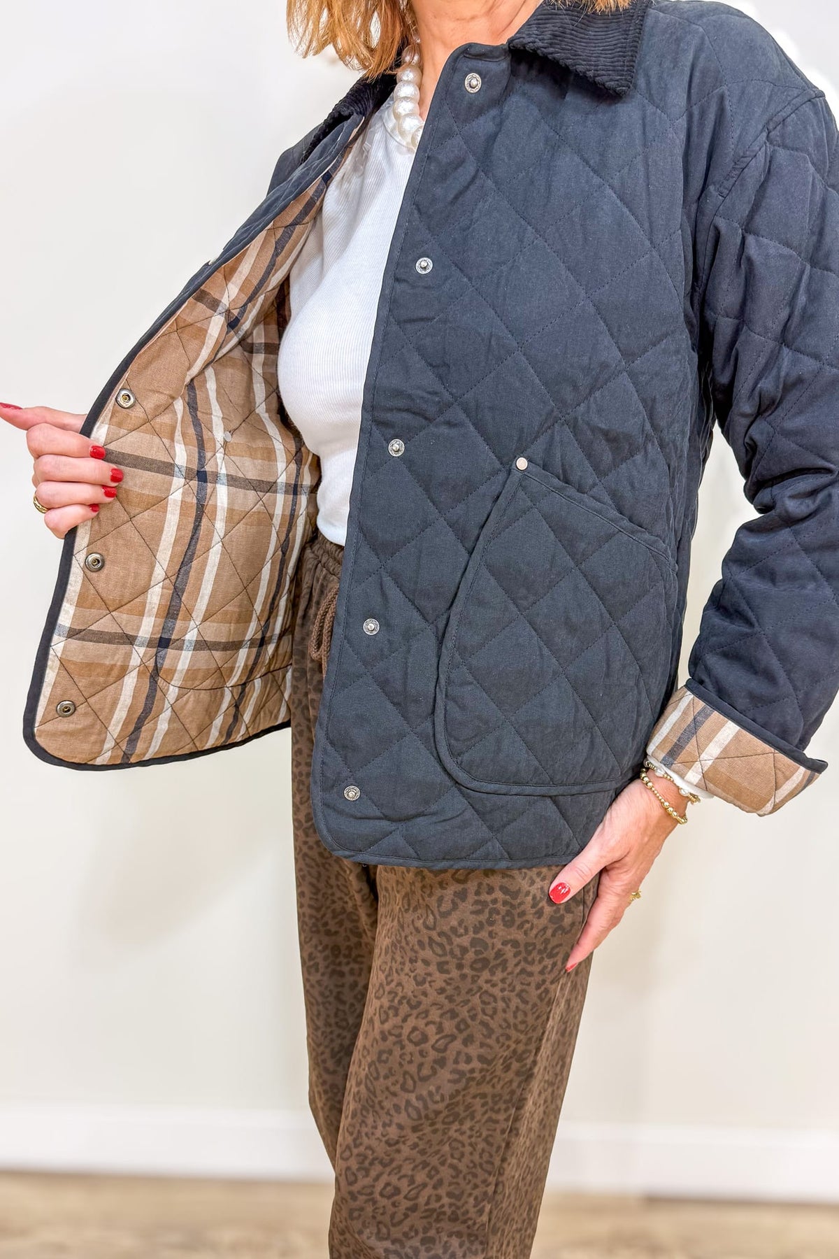 Black Contrast Quilted Jacket Detail