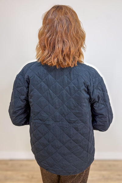 Black Contrast Quilted Jacket Back