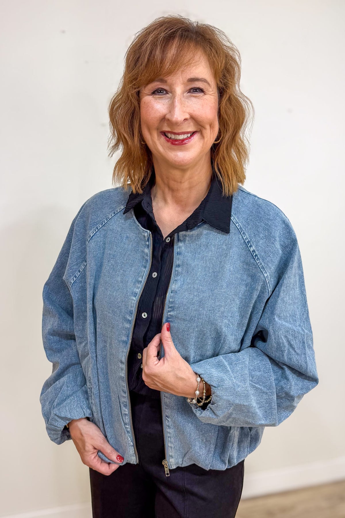 Denim Raglan Sleeve Bomber Jacket