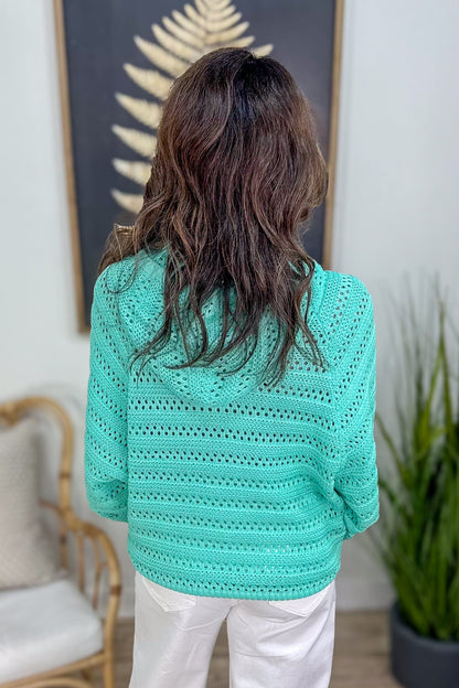 Mint Crochet Dolman Sleeve Hoodie Sweater Back