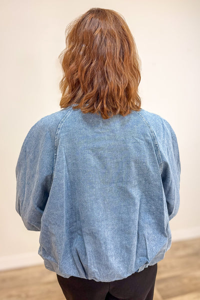 Denim Raglan Sleeve Bomber Jacket Back