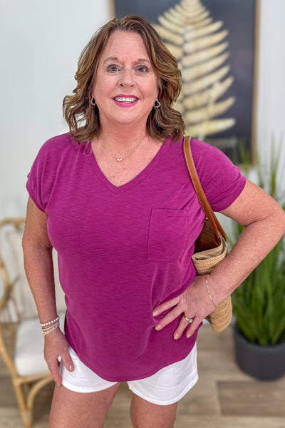Magenta V-Neck Modal Knit Top