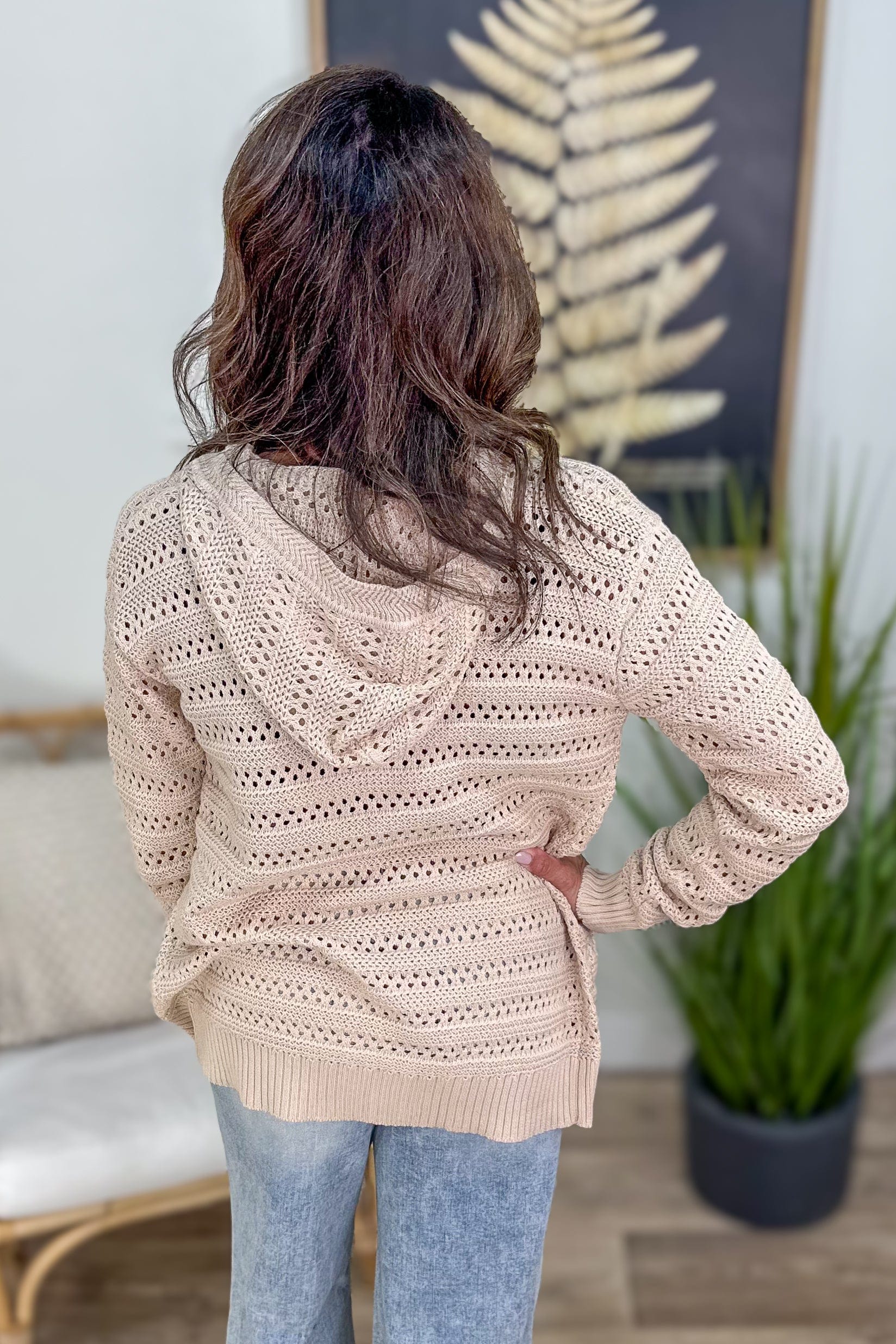 Natural Crochet Hoodie Cardigan Sweater Back