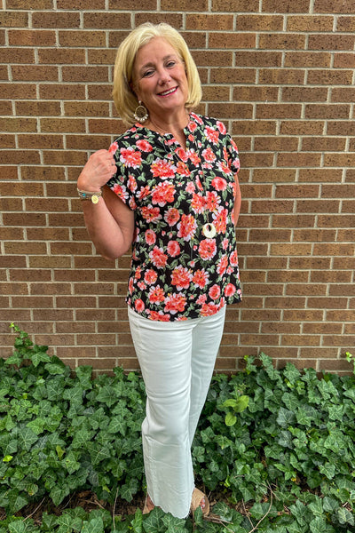 Black & Blush Floral Shortsleeve Lizzy Top