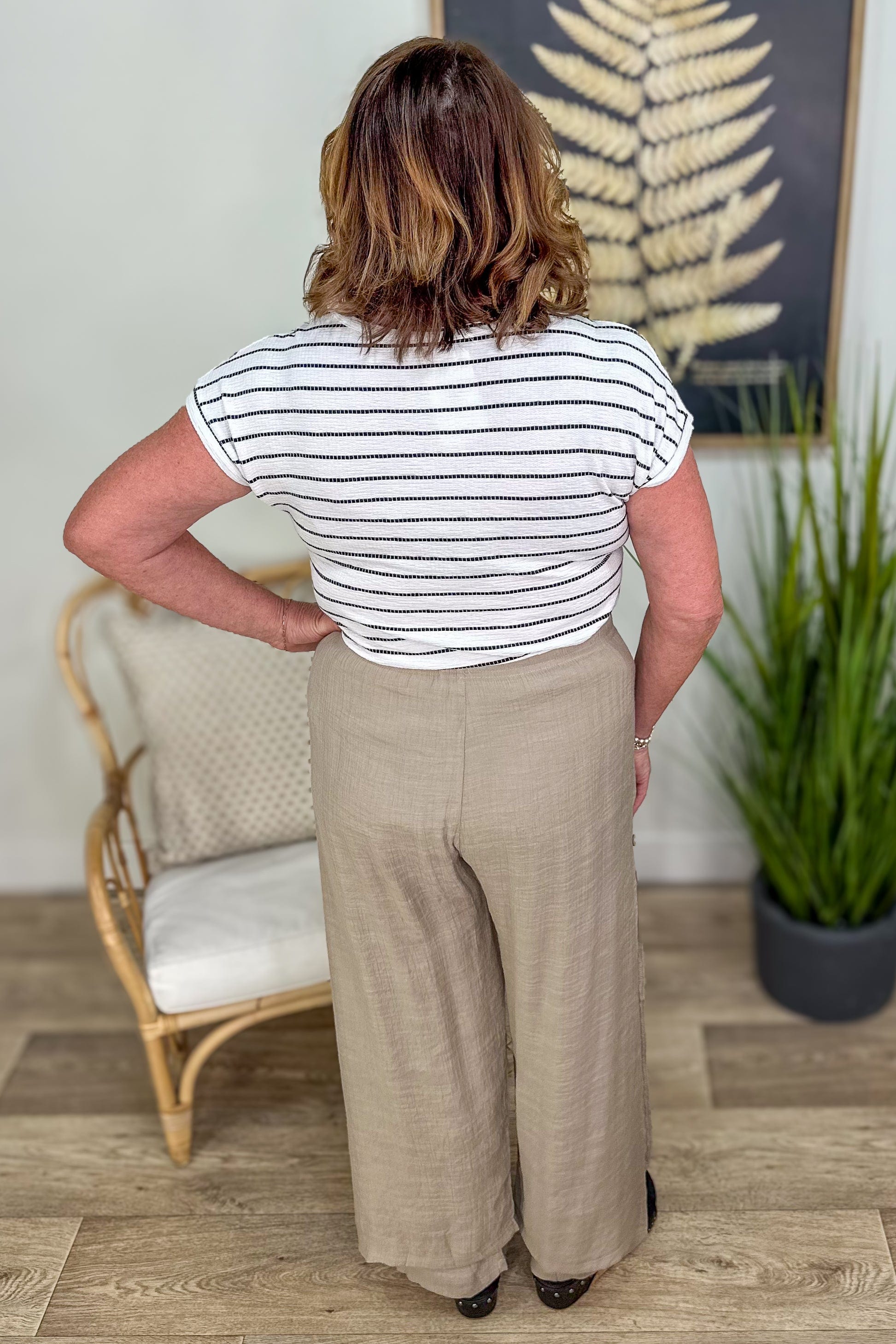 Ivory V-Neck Textured Stripe Top back