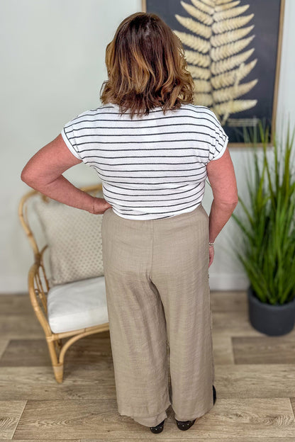 Ivory V-Neck Textured Stripe Top back