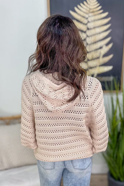 Natural Crochet Dolman Sleeve Hoodie Sweater Back