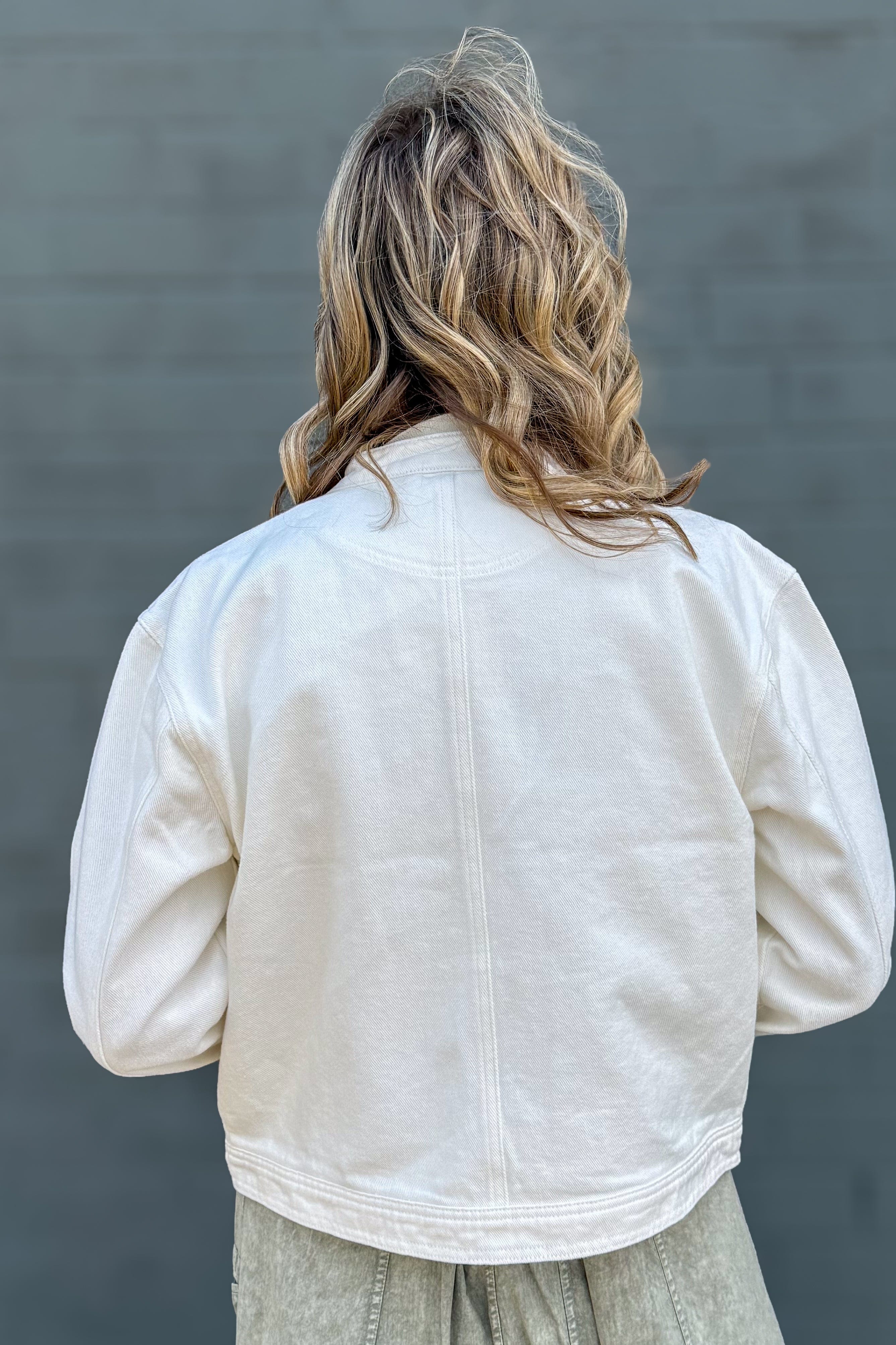 White Zipper Denim Jacket back