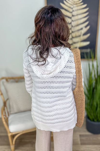 Off White Crochet Hoodie Cardigan Sweater Back