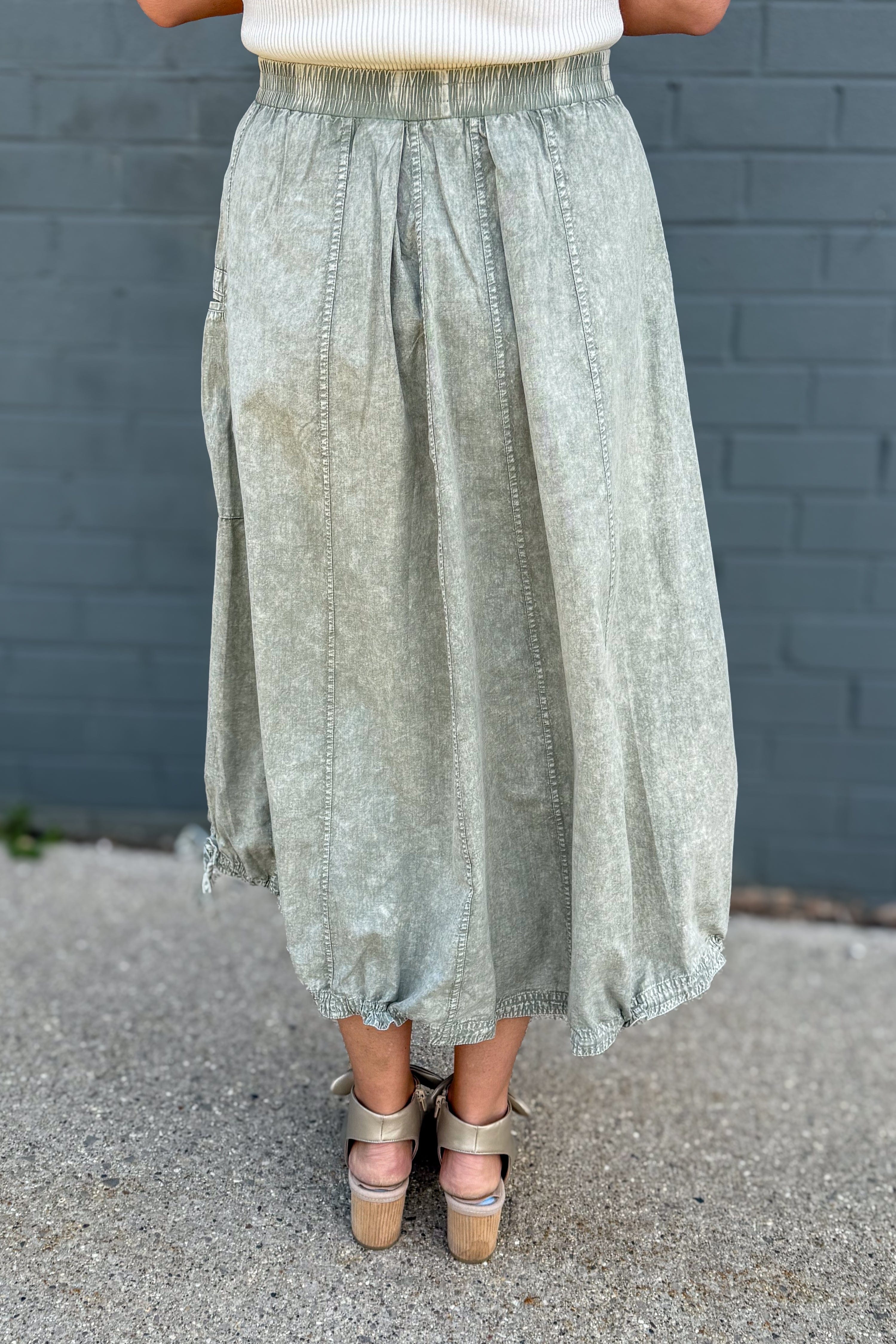 Faded Olive Mineral Washed Twill Cargo Skirt back