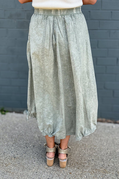 Faded Olive Mineral Washed Twill Cargo Skirt back