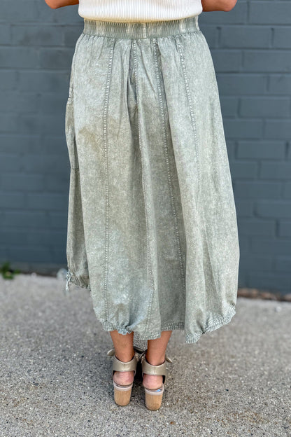 Faded Olive Mineral Washed Twill Cargo Skirt back
