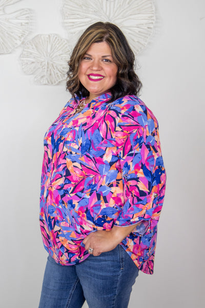 Pinks and Purple Palm Leaves Lizzy Top