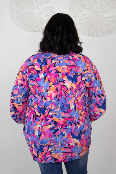 Pinks and Purple Palm Leaves Lizzy Top, back