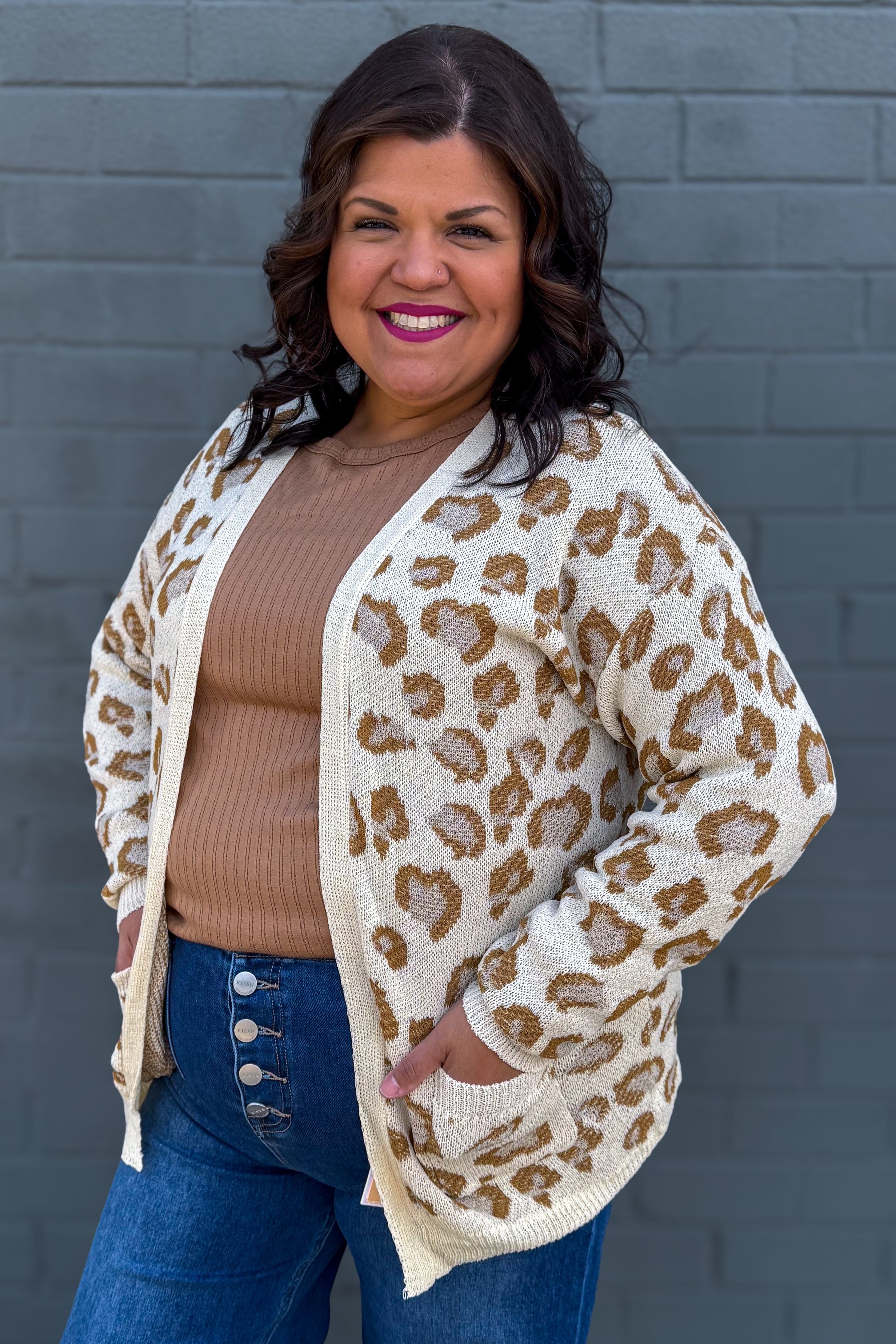 Beige Animal Print Cardigan