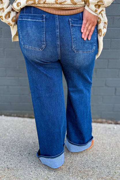 Dark High Rise Ankle Button Down Cuffed Jean back