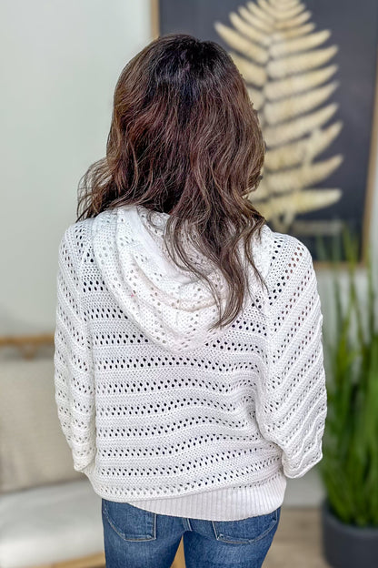 Off White Crochet Dolman Sleeve Hoodie Sweater Back