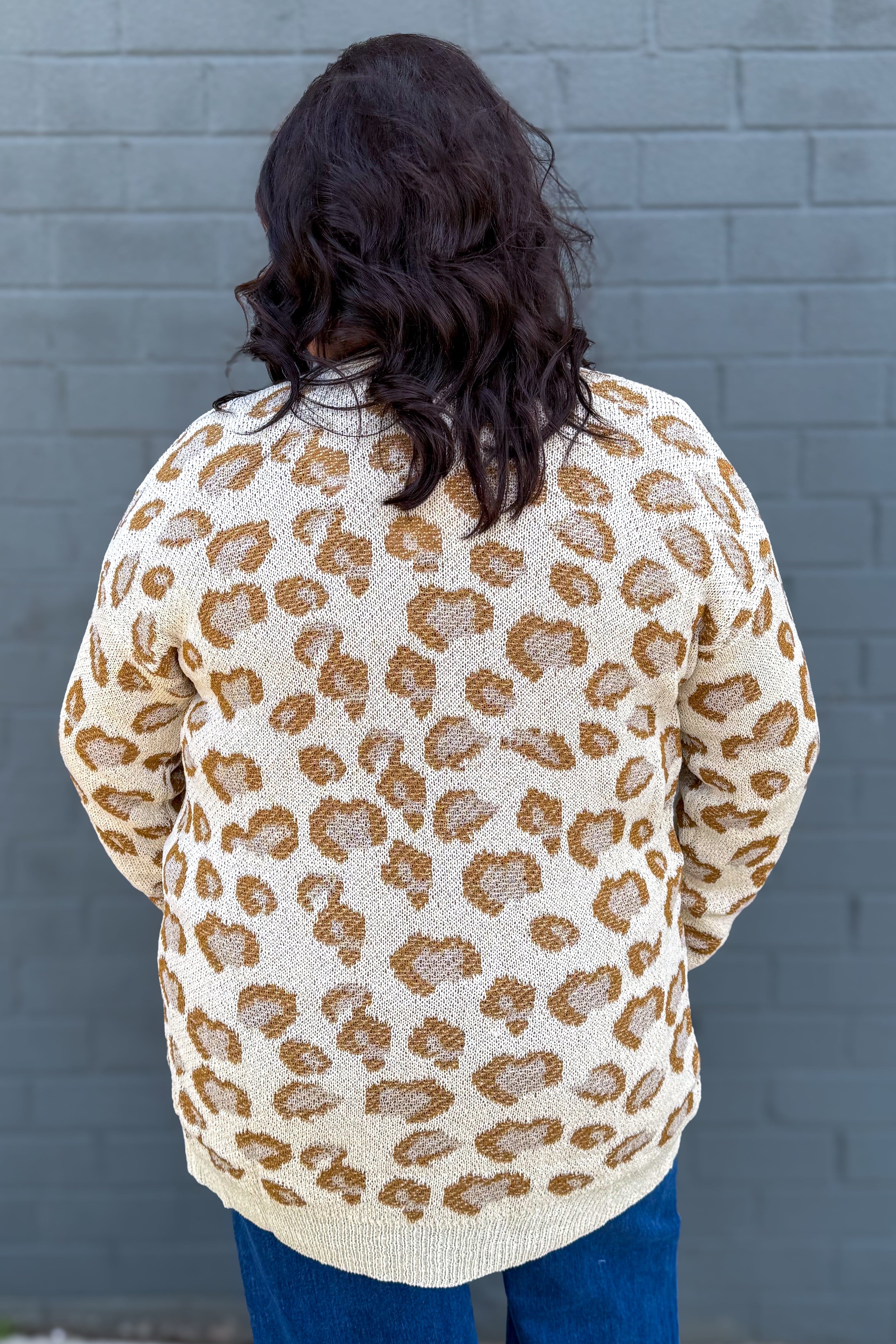 Beige Animal Print Cardigan back