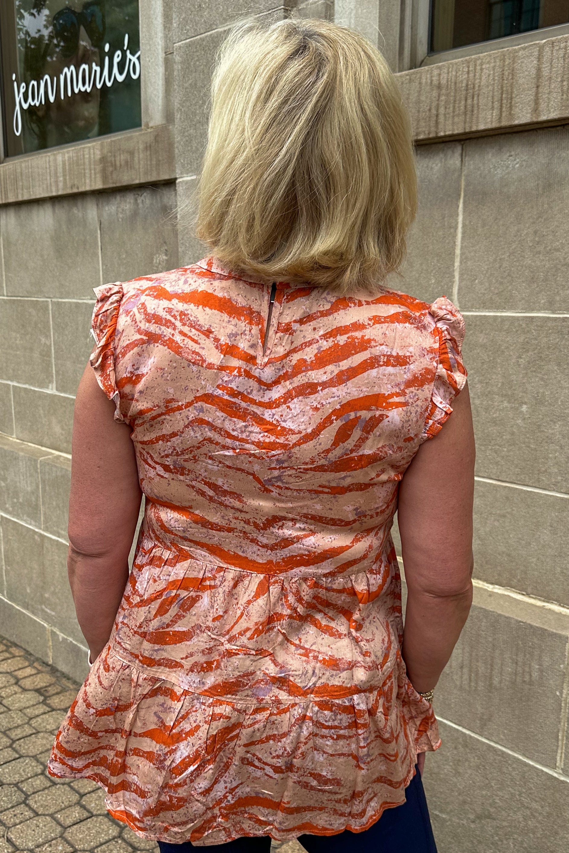 Coral Print Ruffle Shoulder Top